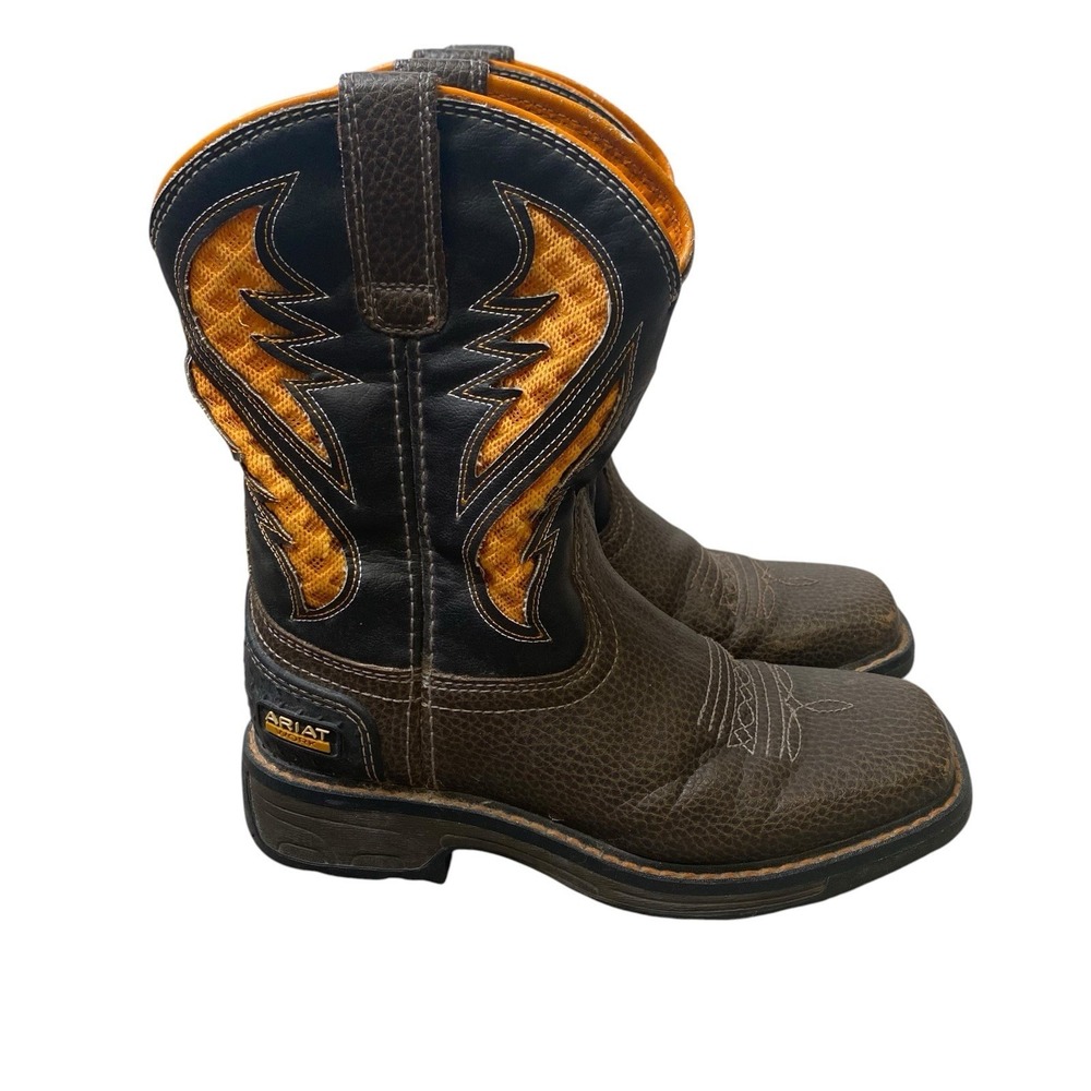 Ariat Western Boots Kids Size 1 EU 30.5 Brown Leather Cowboy Square Toe